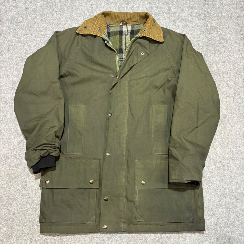 Vintage Blacks Waxed Cotton Field Jacket Olive Green Plaid Lined Barn Coat